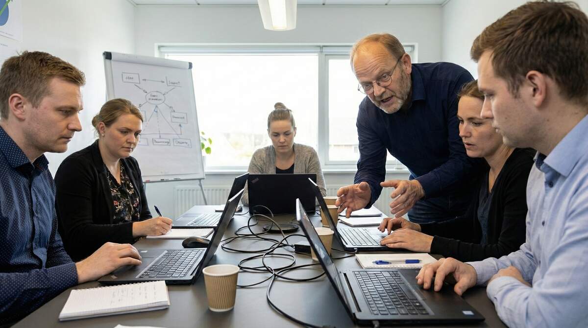 Workshop mit Teilnehmern an Laptops